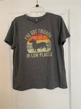 Amazon Gray Short Sleeve Tee with Multi-Color Retro Dachshund Graphic